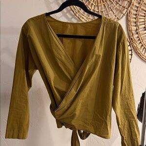 Uniqlo Khaki green cotton Wrap Blouse